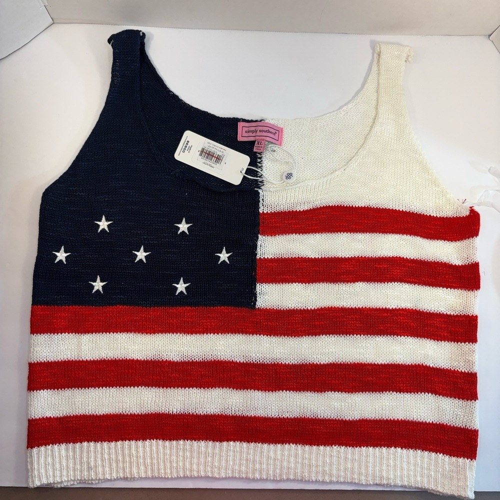 Simply Southern Red White And Blue Knitted Women’s XL American Flag Tank Top NWT